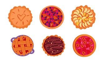 flat icons illustration set of desserts and bakery products. Doodle style drawing isolated on white background .Hand drawn pie illustration sweet with fruit for banner web and social media . vector