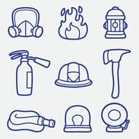 set of fire fighter with outline style, icon, symbol, element design, etc vector