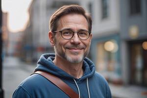 Portrait of Smiling Middle-Aged Man in City Setting photo