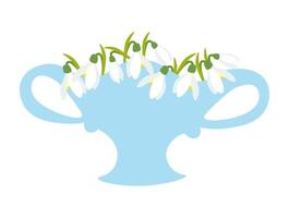 Vase with bouquet of snowdrops. Design element for spring holidays, greeting card. Snowdrop day vector