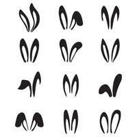Cute Rabbit ears silhouettes set. Photo editor, booth, chat app black isolated cliparts vector