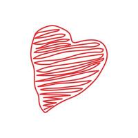 Doodle hand drawn red heart shape. Valentine's day holiday ornamental decor element. Isolated on white background vector