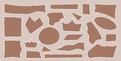 Set of torn empty pieces paper sheets with jagged edges. Scraps of paper. Shredded material of different shapes. vector