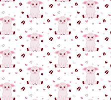 Cute baby sheep with footprint and pink hearts seamless pattern. Cute fabric design. Cartoon style background. Repeating surface pattern. vector