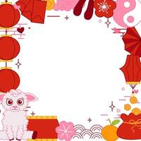 2027 Chinese New Year of the Goats and Sheep. Christmas graphic line Frame With Sheep. pink and red color. transparent background vector