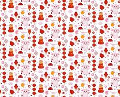 Lunar New Year of sheep 2027 seamless pattern, graphic line illustration. traditional patterns, Chinese Holiday card design. Hand drawn illustration. Decorative flat style. vector