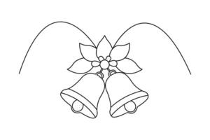 Christmas bell continuous one line art drawing of concept doodle style outline design vector