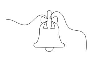 Continuous single line art drawing of christmas bell icon vector