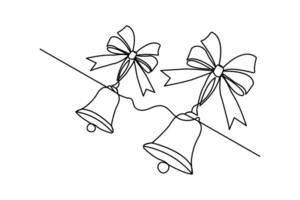 One continuous line drawing of christmas bell linear style Hand drawn minimalism design vector