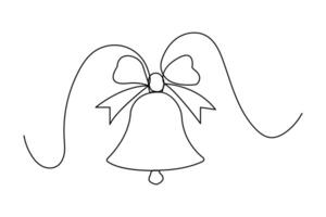 Continuous one line art drawing of christmas bell design vector