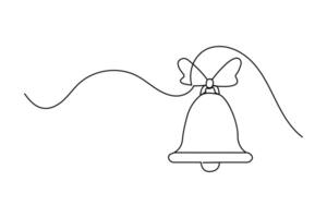 Continuous one line art drawing of Christmas bell outline illustration vector