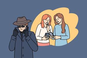 Man taps phone of women using malicious application downloaded from unverified source vector