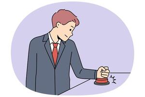 Business man presses red button to launch new corporate process or promising startup vector