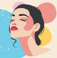 abstract Memphis style banner poster portrait of a woman on an abstract background. Concept of the movement for gender equality vector