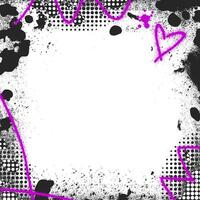 Grunge textured square background with graffiti. Trendy frame overlay with messy splatter and paint stains for retro layouts vector