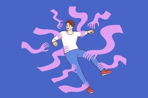 Panic attack in mentally ill man experiencing uncontrollable fear due to imaginary monsters vector