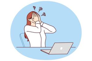 Business woman using laptop experiencing stress after sending email to wrong recipient vector