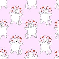 Seamless Pattern with Valentine day Cat character and hearts. flat illustration. vector