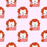 Seamless Pattern with Valentine day Cat sit in envelope. flat illustration. vector