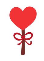 Red lollipop in the shape of a heart with a ribbon. Dessert for valentine day. flat illustration. vector