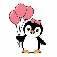 Cute Penguin with Pink Balloons and Bow Illustration vector