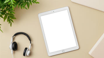 top view of a tablet with a transparent screen and head phone layout style png