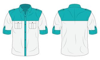Button down work shirt mockup front and back view vector