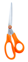 Medium multipurpose scissors with orange handle in vertical isolated with clipping path in file format png