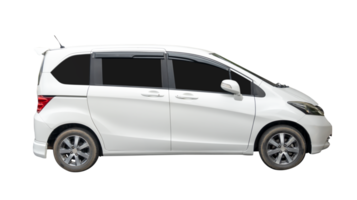 A beautiful large white hatchback car or family car isolated with clipping path in file format Side view white car png