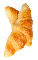 A stack of two delicious brown or golden croissants in cross shape isolated with clipping path in file format png