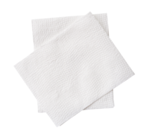Top view of two pieces of folded white tissue paper or napkin paper in stack isolated with clipping path in file format png