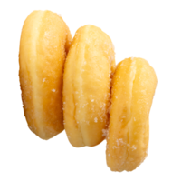 Three brown sugar glazed cinnamon donuts in stack isolated with clipping path in file format png