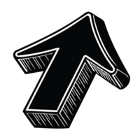 Hand drawn arrow illustration with shapes, colours, lines, transparent background, up 3d bold png