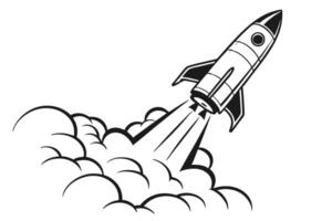 black color line art Rocket Launch isolated illustration on white background vector