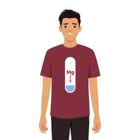 Concerned man wearing tshirt symbolizing low magnesium levels or Mg displayed on it. vector