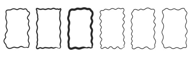 Zig zag frame border squiggle wavy set, underline brush stroke curved edges hand drawn empty tet box. Speech bubble badge jagged abstract shape. vector