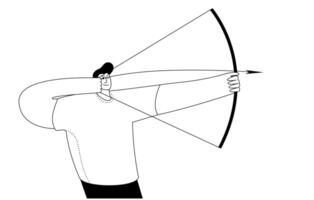 A businessman with a bow and arrow chooses a target. vector