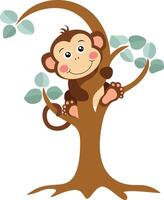 Curious Monkey Peeking from Behind a Tree vector