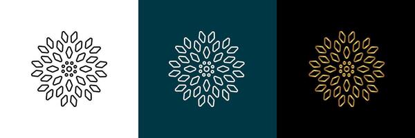 Symmetrical circular graphic with rhombus figures, rhombus for logotype, snowflake. Color black, white, gold. Isolated design element for themes abstract geometrical modern decoration. vector