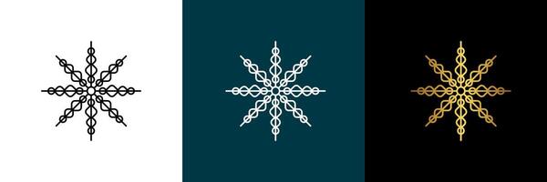 Snowflake circular pattern. Color black, white, gold. Isolated design element for themes abstract geometrical modern decoration round logo template. vector
