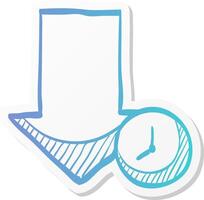 download arrow with clock icon in sticker color style waiting time queue vector