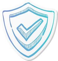 shield icon with checkmark in sticker color style protection guard safety vector