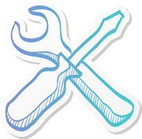 bicycle tools icon in sticker color style wrench screw driver mechanic setting maintenance professional vector
