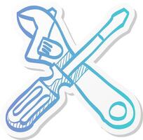 mechanic tools icon in sticker color style wrench screw driver mechanic setting maintenance professional setting vector