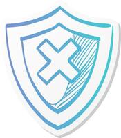 shield icon with cross shape in sticker color style protection, computer virus, antivirus vector
