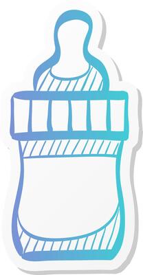 milk bottle icon in sticker color style baby toddler pacifier drinking comforter