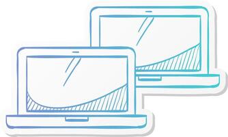 laptops icon in sticker color style electronic computer network connection internet intranet local area vector