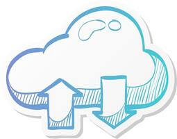 cloud icon with arrows in sticker color style computing data storage file hosting vector