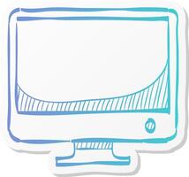 desktop computer icon in sticker color style electronic office monitor vector