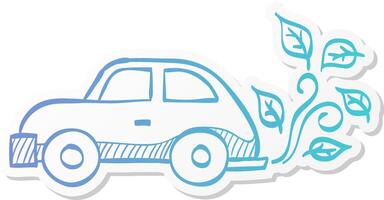 green car icon in sticker color style low emission, electric vehicle vector